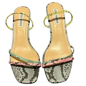 STEVE MADDEN Loft Snake Strappy High Heel Sandals Slingback Square Toe Size 8.5